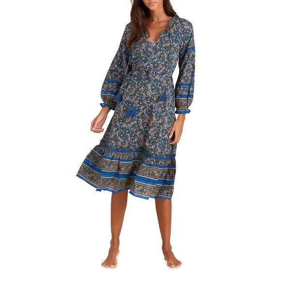 Veronica Beard Sahana Paisley Printed Midi Dress Flounce Cotton Blue S 282104 - Picture 1 of 8
